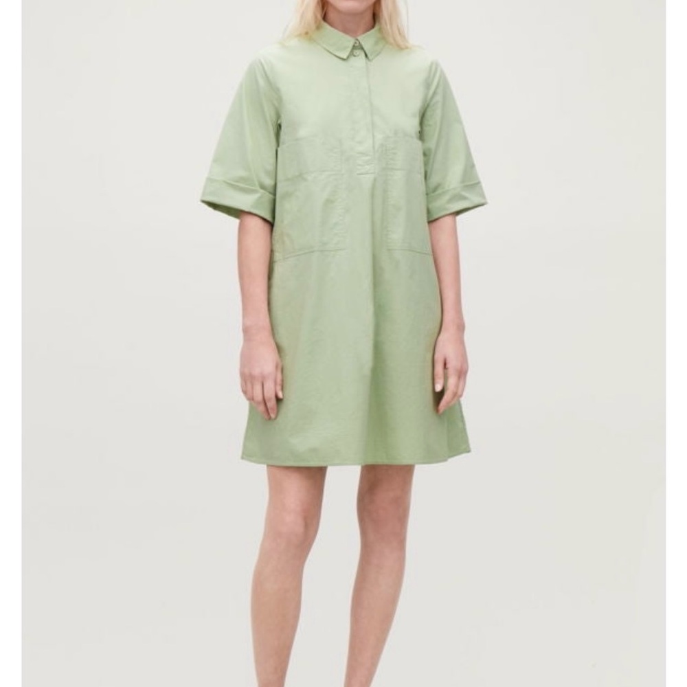 COS Green Short Sleeve Dress with Side Pockets